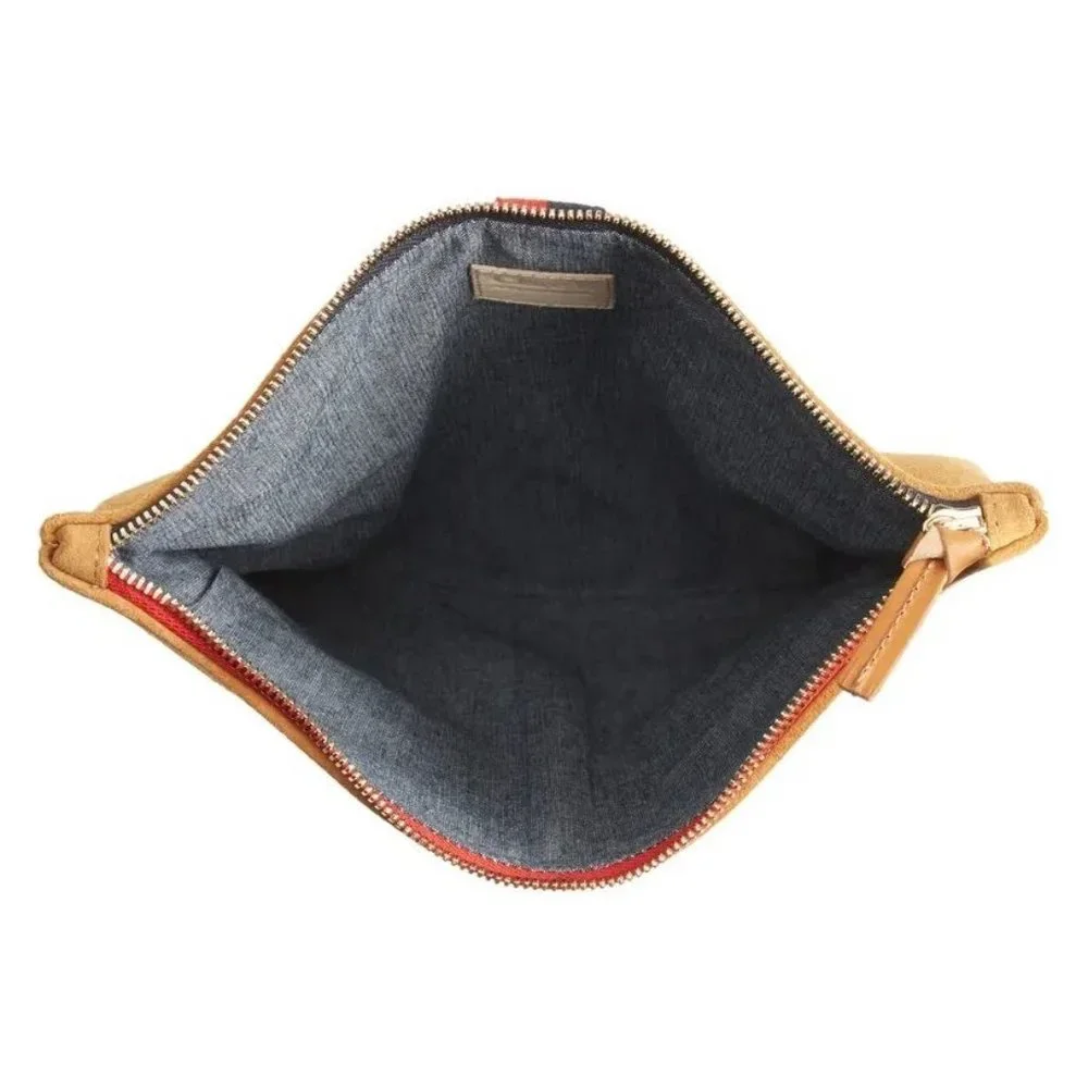 Clare V Camel Stripe Suede Leather Foldover Clutch Purse - Picture 4 of 13